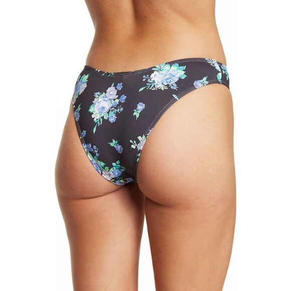 WeWoreWhat Womens Bikini Bottom L V Shaped Black Floral Ruffle Accent Cheeky - Picture 4 of 4